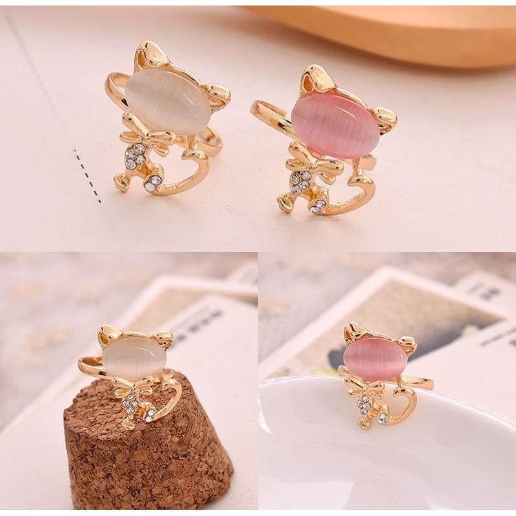 可愛蝴蝶結貓咪戒指 貓眼石戒指 韓國飾品 貓戒指 喵星人 創意時尚戒指女 指環 招桃花招財貓 水鑽戒指 食指戒 女生戒指-細節圖3