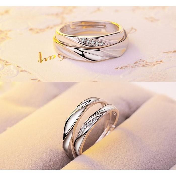 情侶對戒 鋯石水鑽戒指 簡約活圍戒 情侶戒指 時尚首飾求婚戒 情侶飾品 定情戒 開口可調節戒指 情人戒指銀飾 日韓生活館-細節圖2