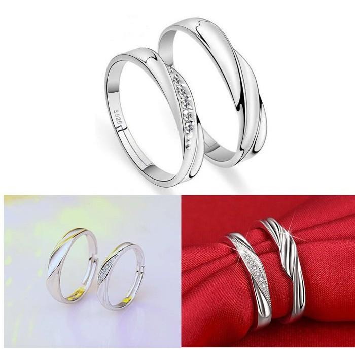 情侶對戒 鋯石水鑽戒指 簡約活圍戒 情侶戒指 時尚首飾求婚戒 情侶飾品 定情戒 開口可調節戒指 情人戒指銀飾 日韓生活館-細節圖6