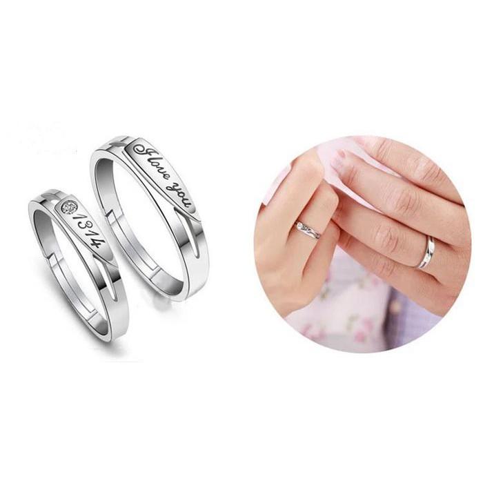 1314一生一世鋯石鑲鑽情侶戒指 潮流指環飾品 日韓時尚戒指刻字銀飾 情人對戒 男女個性戒指 情人節禮物 活口可調節戒指-細節圖5