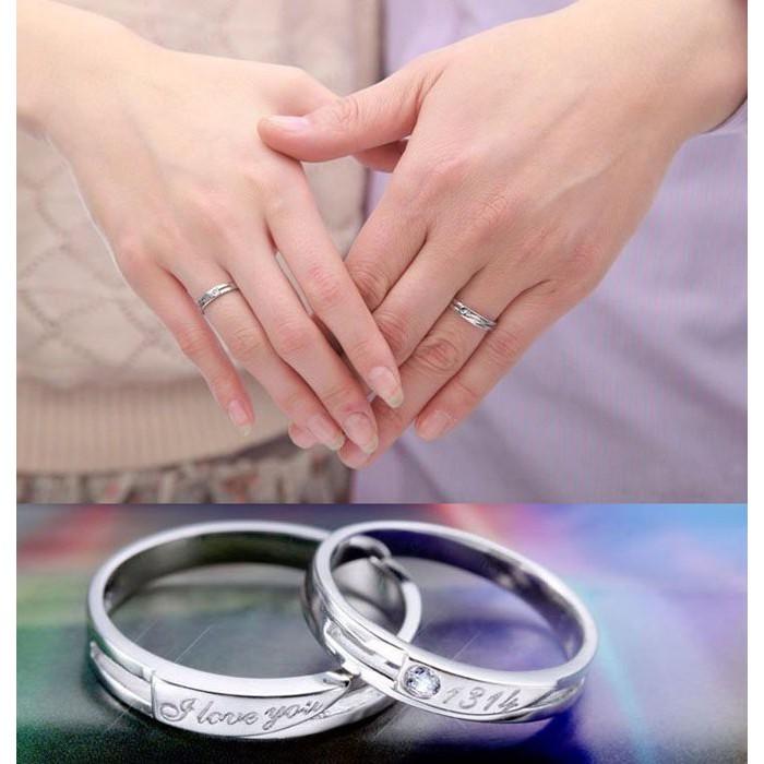 1314一生一世鋯石鑲鑽情侶戒指 潮流指環飾品 日韓時尚戒指刻字銀飾 情人對戒 男女個性戒指 情人節禮物 活口可調節戒指-細節圖8