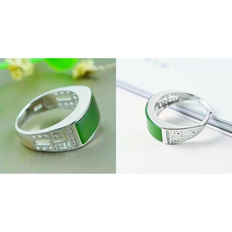 霸氣男士戒指 仿玉石戒指 男款指環 黑戒指 寬版戒指 男生戒指 大戒指 開口可調戒指 仿玉髓戒指 復古寶石戒指 綠戒指-細節圖9