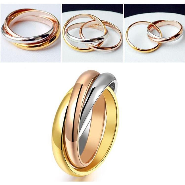 韓版飾品 三色戒指 三環戒指 情侶戒指 項鍊吊墜兩用戒指 三生三世 光面交叉戒指 中性戒指 簡約時尚對戒 組合戒個性指環-細節圖3