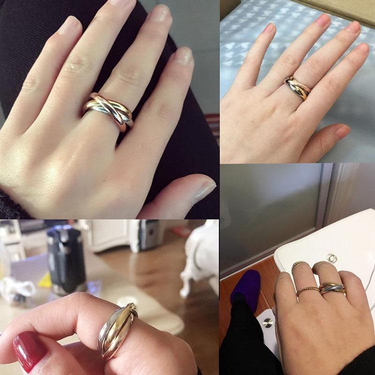 韓版飾品 三色戒指 三環戒指 情侶戒指 項鍊吊墜兩用戒指 三生三世 光面交叉戒指 中性戒指 簡約時尚對戒 組合戒個性指環-細節圖4