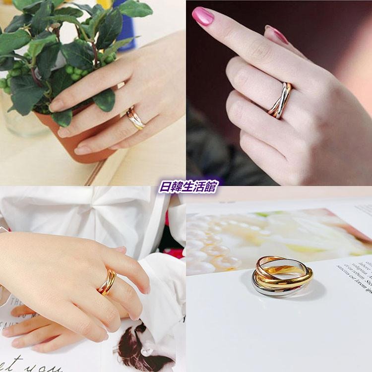 韓版飾品 三色戒指 三環戒指 情侶戒指 項鍊吊墜兩用戒指 三生三世 光面交叉戒指 中性戒指 簡約時尚對戒 組合戒個性指環-細節圖5