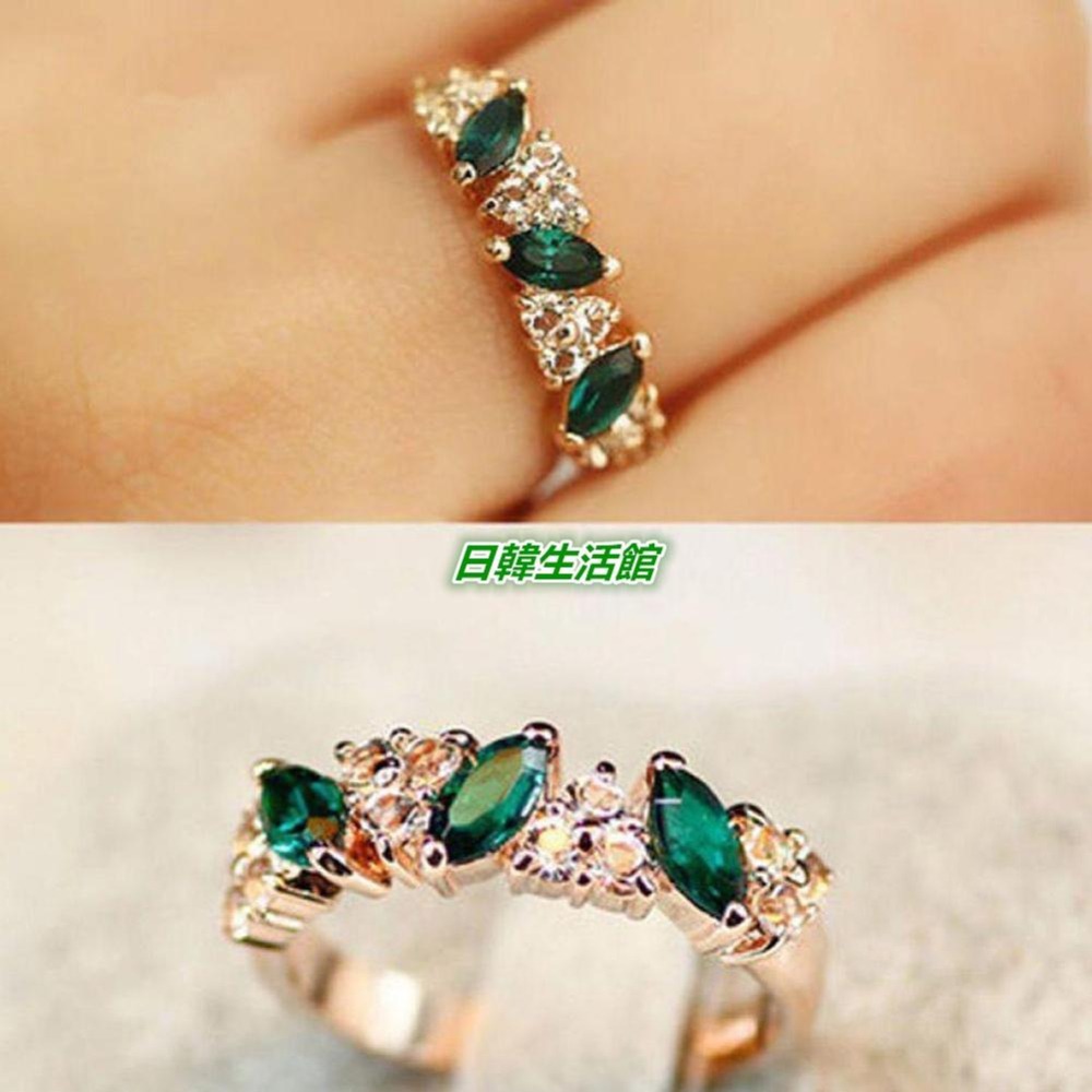 台灣現貨 閃鑽祖母綠戒指 水鑽戒指 女生戒指 復古風戒指 鑲鑽指環 綠寶石戒指 滿鑽戒指流行配飾 民族風飾品 日韓生活館-細節圖2