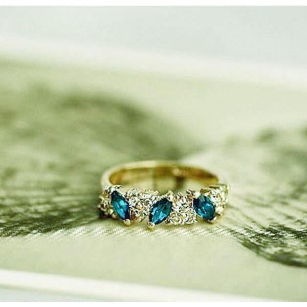 台灣現貨 閃鑽祖母綠戒指 水鑽戒指 女生戒指 復古風戒指 鑲鑽指環 綠寶石戒指 滿鑽戒指流行配飾 民族風飾品 日韓生活館-細節圖3