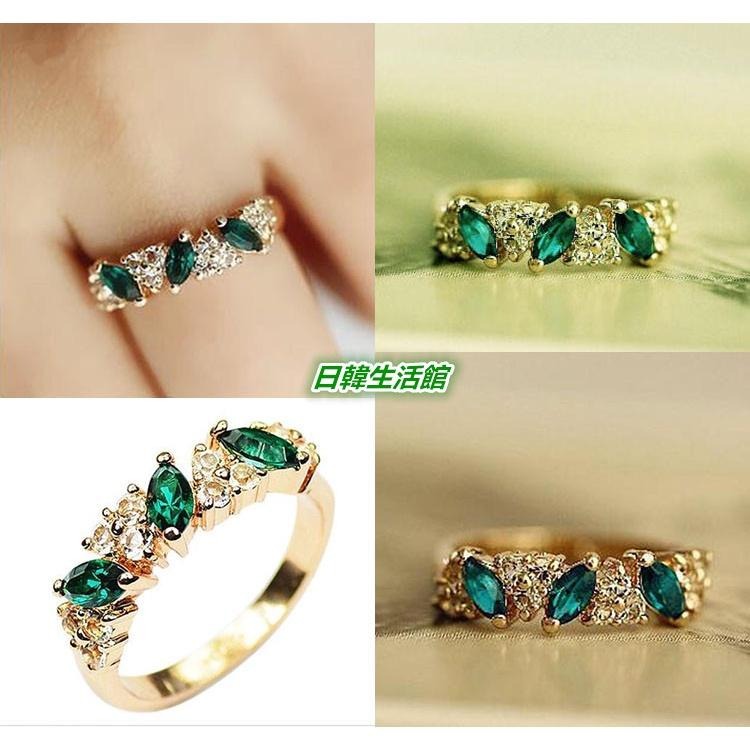 台灣現貨 閃鑽祖母綠戒指 水鑽戒指 女生戒指 復古風戒指 鑲鑽指環 綠寶石戒指 滿鑽戒指流行配飾 民族風飾品 日韓生活館-細節圖4
