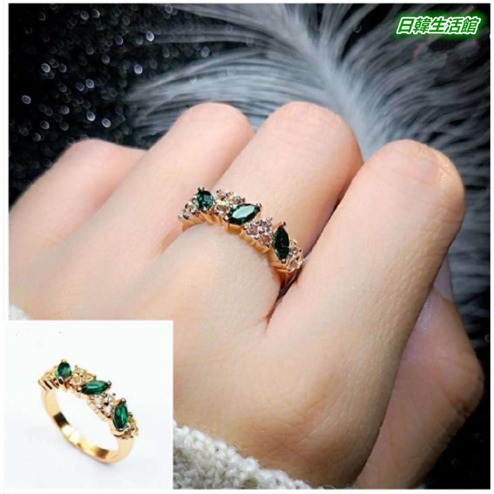 台灣現貨 閃鑽祖母綠戒指 水鑽戒指 女生戒指 復古風戒指 鑲鑽指環 綠寶石戒指 滿鑽戒指流行配飾 民族風飾品 日韓生活館-細節圖7