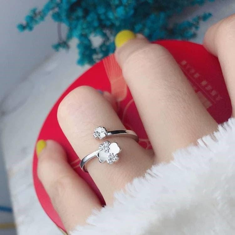 四葉草戒指 開口戒指 幸運草戒指 花朵戒指 森林系指環 戒指女 飾品 可調式戒指 韓版潮流時尚戒指 鋯石戒指 日韓生活館-細節圖2