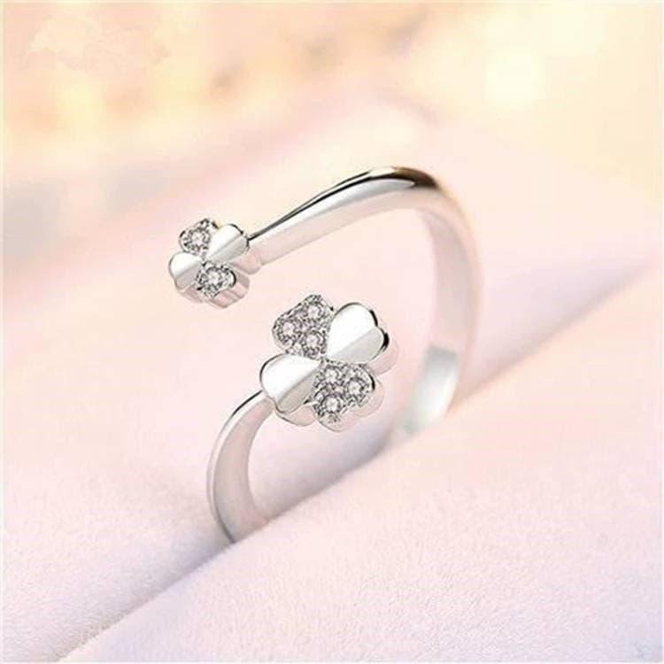 四葉草戒指 開口戒指 幸運草戒指 花朵戒指 森林系指環 戒指女 飾品 可調式戒指 韓版潮流時尚戒指 鋯石戒指 日韓生活館-細節圖7