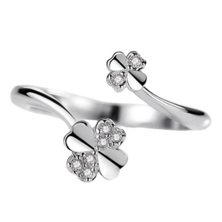 四葉草戒指 開口戒指 幸運草戒指 花朵戒指 森林系指環 戒指女 飾品 可調式戒指 韓版潮流時尚戒指 鋯石戒指 日韓生活館-細節圖8