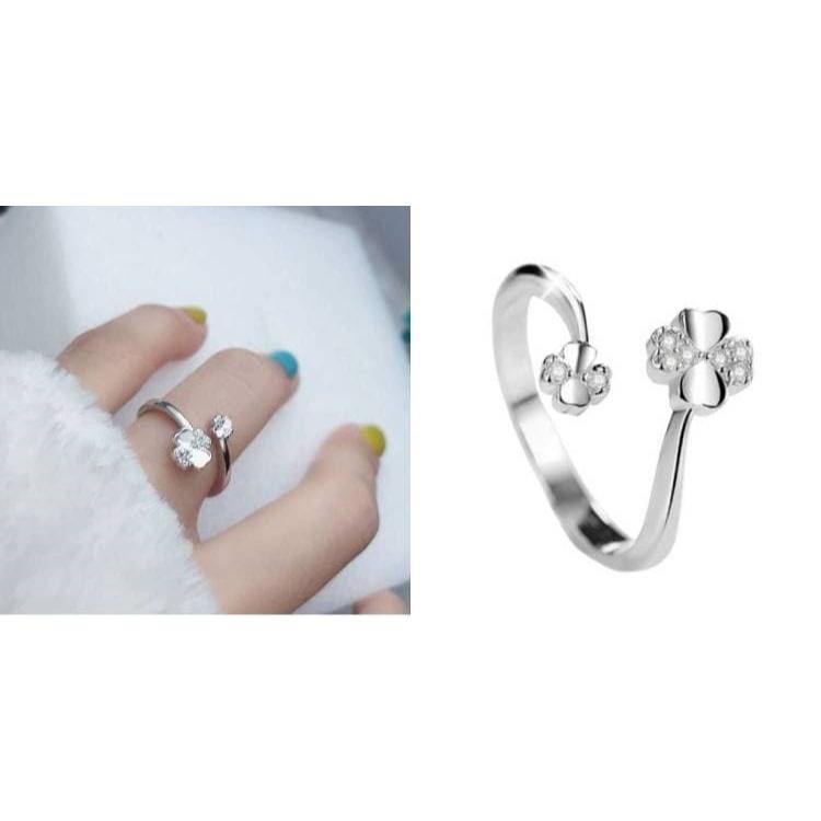 四葉草戒指 開口戒指 幸運草戒指 花朵戒指 森林系指環 戒指女 飾品 可調式戒指 韓版潮流時尚戒指 鋯石戒指 日韓生活館-細節圖9