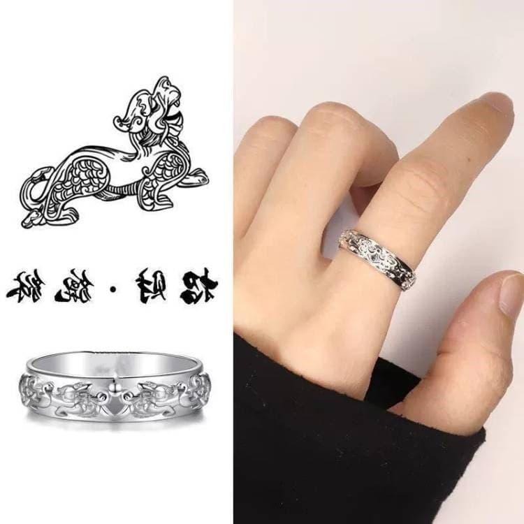 貔貅戒指 食指戒 男女戒指 招財戒指 復古戒指 開運飾品 指環 戒指女 戒指男 情侶戒指 轉運戒指 可調節戒指 開口戒指-細節圖2
