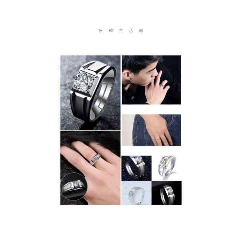 日韓生活館 男士戒指 奢華霸氣男戒 寬版大戒指 水晶鋯石戒指 商務男戒 個性型男配件 鍍白金戒指 男生飾品 活圍可調戒指-細節圖6