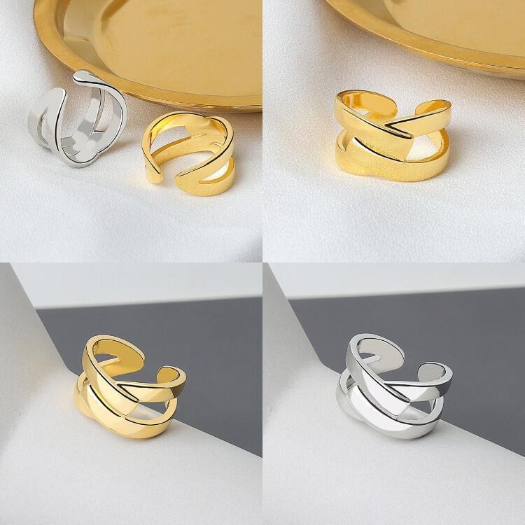 多層交叉戒指 幾何光面戒指 情侶戒指對戒 開口戒指可調節戒指 飾品 時尚簡約指環 戒指女 冷淡風素面戒指 食指戒 戒指男-細節圖2