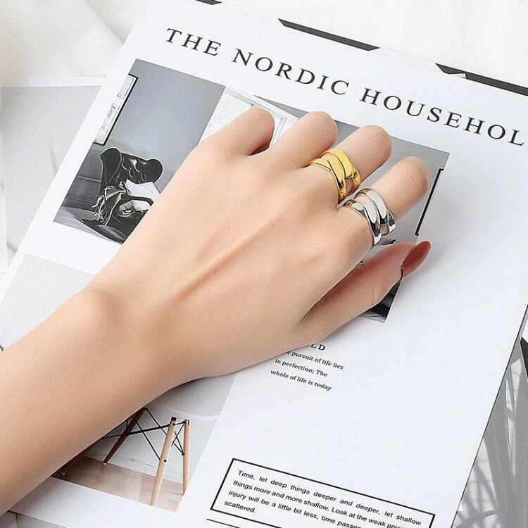 多層交叉戒指 幾何光面戒指 情侶戒指對戒 開口戒指可調節戒指 飾品 時尚簡約指環 戒指女 冷淡風素面戒指 食指戒 戒指男-細節圖3