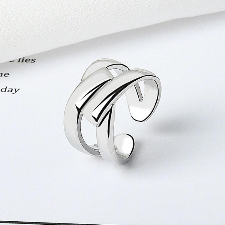 多層交叉戒指 幾何光面戒指 情侶戒指對戒 開口戒指可調節戒指 飾品 時尚簡約指環 戒指女 冷淡風素面戒指 食指戒 戒指男-細節圖6