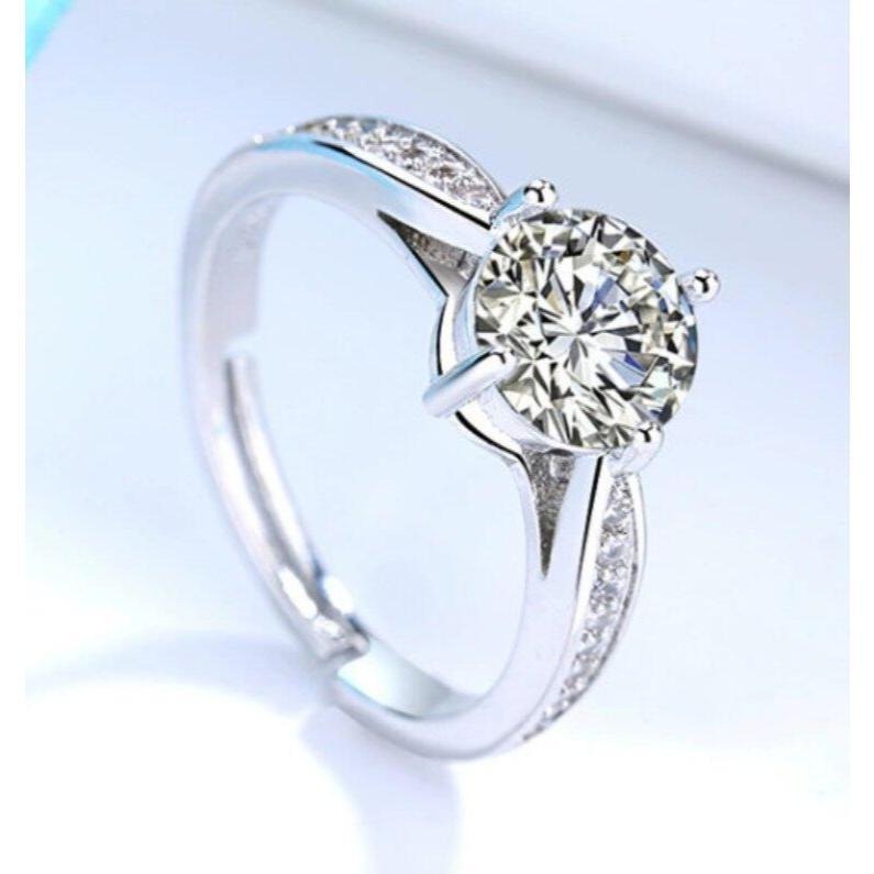 戒指女 滿鑽戒指 仿莫桑鑽戒指 歐美風經典結婚鑽戒 銀戒指 開口可調節戒指 仿真鑽戒 鋯石水鑽戒指 仿鑽石戒指 排鑽戒指-細節圖2