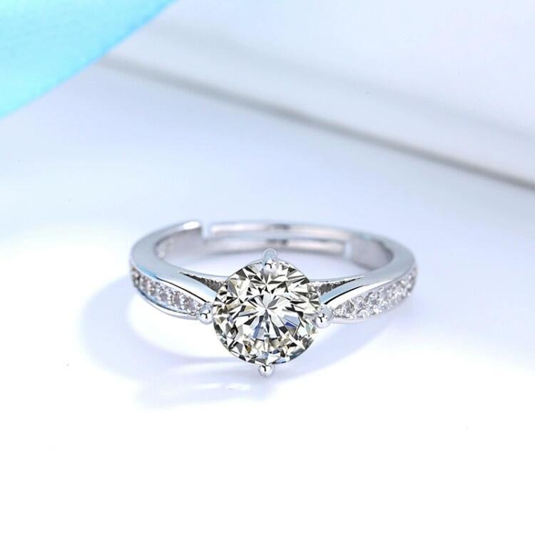 戒指女 滿鑽戒指 仿莫桑鑽戒指 歐美風經典結婚鑽戒 銀戒指 開口可調節戒指 仿真鑽戒 鋯石水鑽戒指 仿鑽石戒指 排鑽戒指-細節圖7