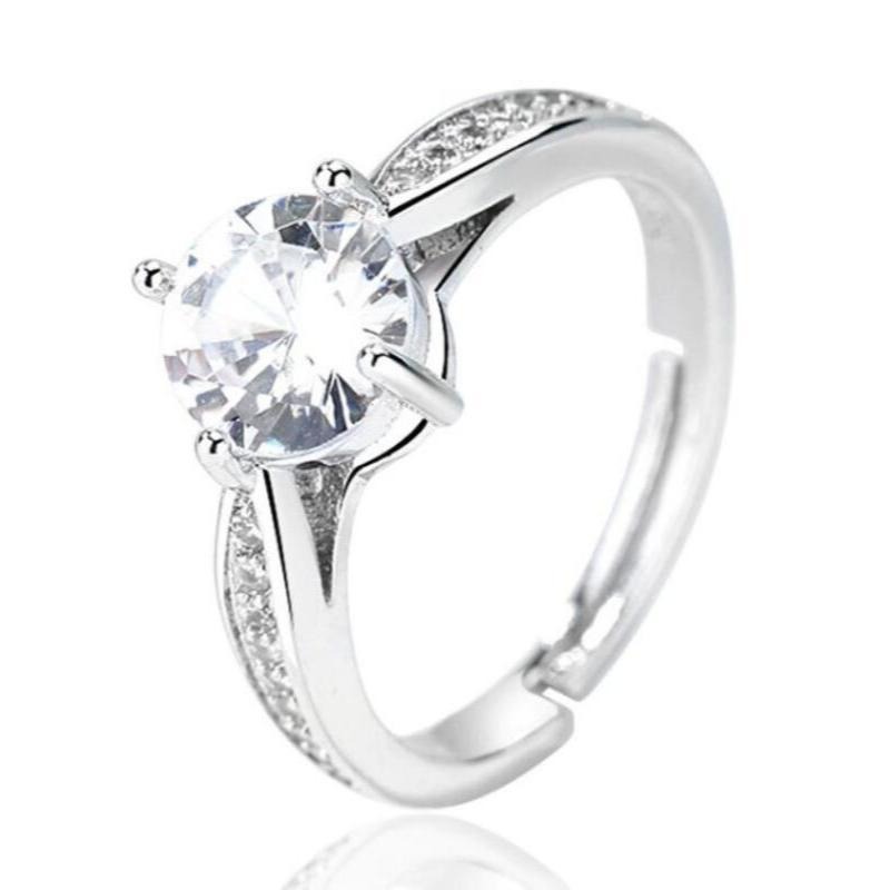 戒指女 滿鑽戒指 仿莫桑鑽戒指 歐美風經典結婚鑽戒 銀戒指 開口可調節戒指 仿真鑽戒 鋯石水鑽戒指 仿鑽石戒指 排鑽戒指-細節圖8