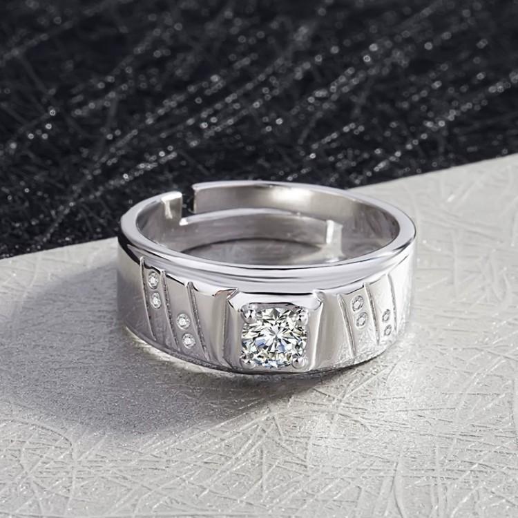 韓版時尚簡約男生戒指 仿真男鑽戒 開口戒指 鋯石戒指 霸氣男士戒指 寬版戒指 銀戒指 時尚指環 戒指男 可調節戒指 銀飾-細節圖2