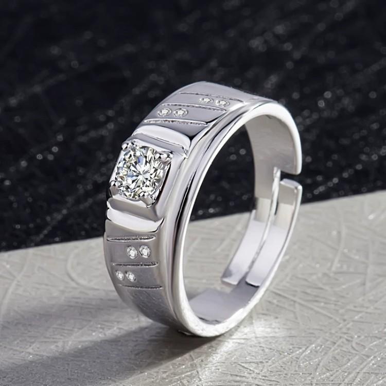 韓版時尚簡約男生戒指 仿真男鑽戒 開口戒指 鋯石戒指 霸氣男士戒指 寬版戒指 銀戒指 時尚指環 戒指男 可調節戒指 銀飾-細節圖4