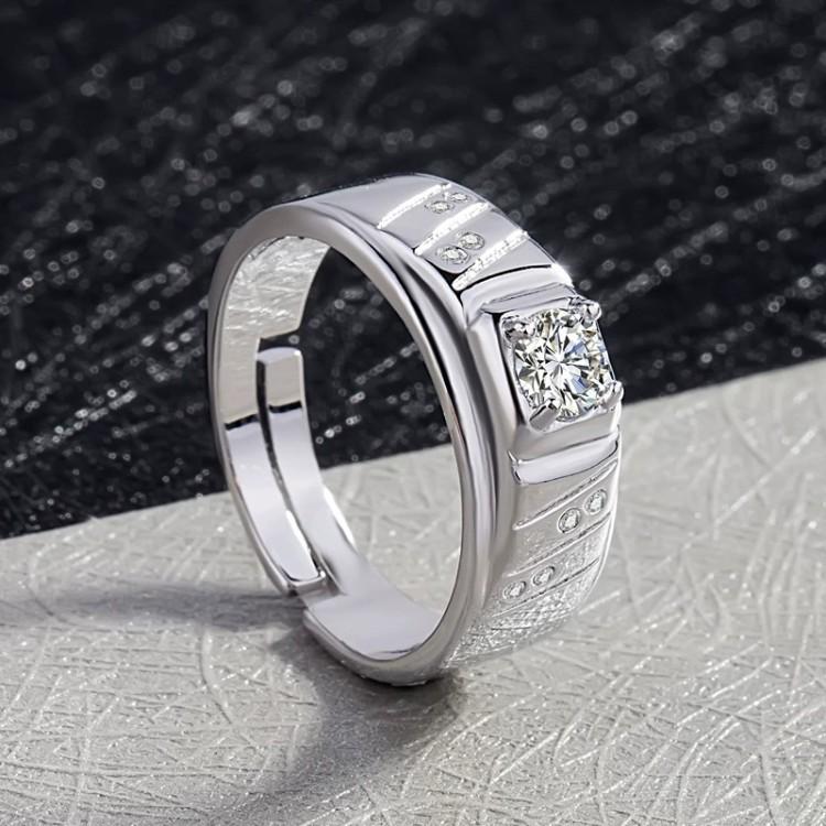 韓版時尚簡約男生戒指 仿真男鑽戒 開口戒指 鋯石戒指 霸氣男士戒指 寬版戒指 銀戒指 時尚指環 戒指男 可調節戒指 銀飾-細節圖5