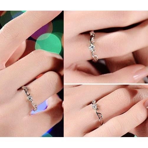 天使翅膀戒指 韓風首飾 女生戒指 活圍戒指 可調戒指 水晶鋯石戒指 韓國流行飾品 天使之翼戒指 銀飾 潮流指環 氣質銀戒-細節圖4