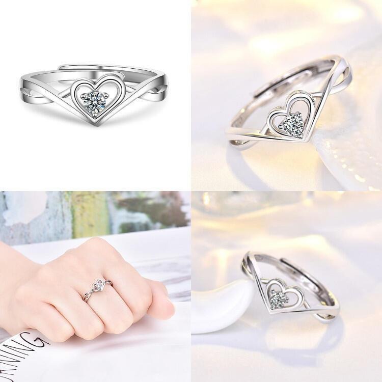 愛心戒指 鋯石戒指 單鑽戒指時尚指環 韓國飾品 開口戒指 可調戒指 女生戒指 怦然心動情人節禮物 心型鑲鑽戒指 仿真鑽戒-細節圖4