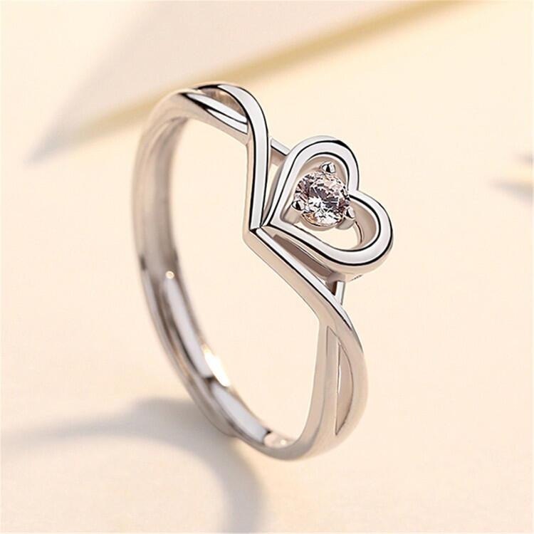 愛心戒指 鋯石戒指 單鑽戒指時尚指環 韓國飾品 開口戒指 可調戒指 女生戒指 怦然心動情人節禮物 心型鑲鑽戒指 仿真鑽戒-細節圖8