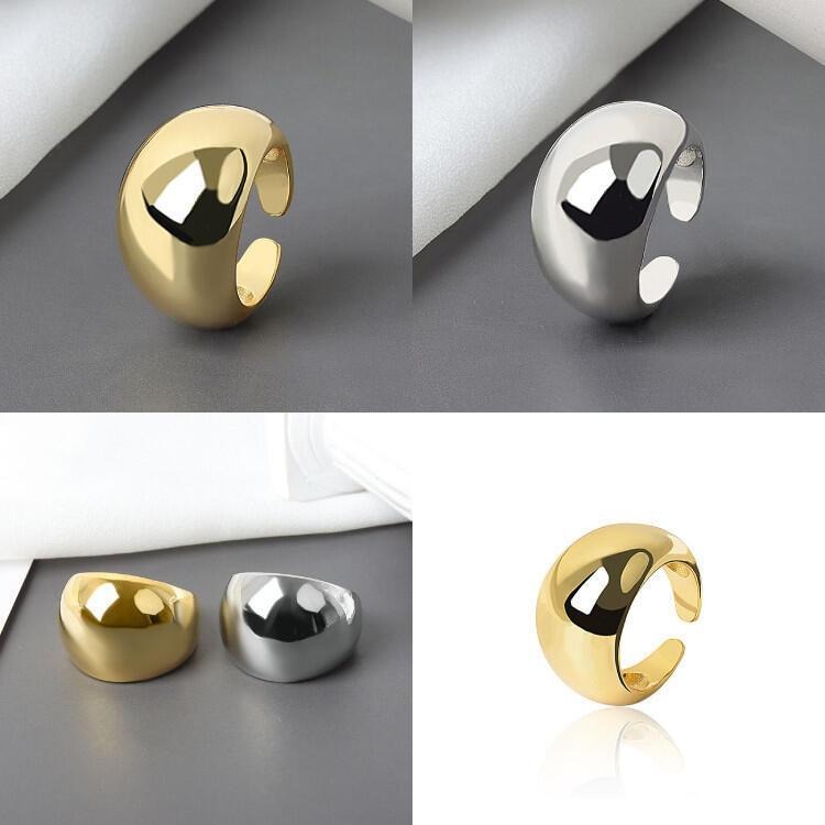 寬面戒指 大戒指 亮面戒指 歐美風簡約男女戒指 設計感個性戒指 圓弧形光面戒指 素面戒指 粗戒指 飾品 戒指女 開口指環-細節圖2