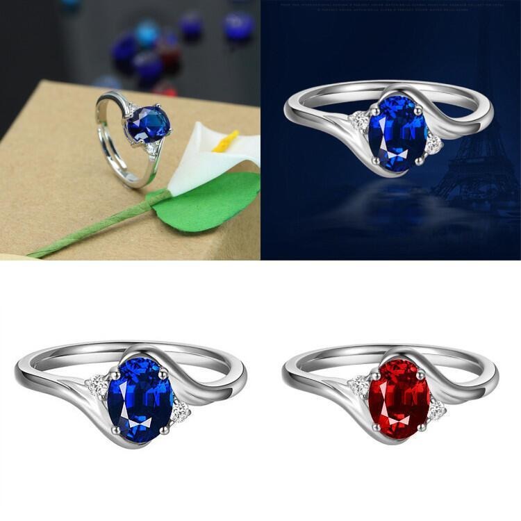 戒指女 仿真紅寶石戒指 開口戒指 女生飾品 藍寶石戒指 可調節戒指 水晶戒指 氣質女戒指 時尚銀戒指 金屬戒指 活口戒指-細節圖2