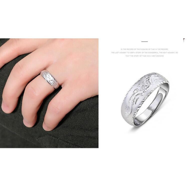 戒指男 龍戒指 霸氣男士戒指 開口戒指 可調式戒指 時尚潮流男生飾品 招財戒指 龍紋戒指 銀色戒指 個性戒指 活動戒圍-細節圖7