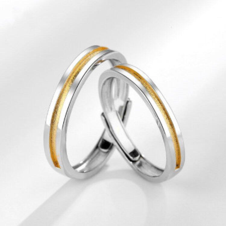 情侶戒指 雙色戒指 男女對戒 可調節戒指 銀戒指 開口戒指 食指戒 情人戒指 金色拼接戒指 銀飾 指環 銅戒指 日韓飾品-細節圖3