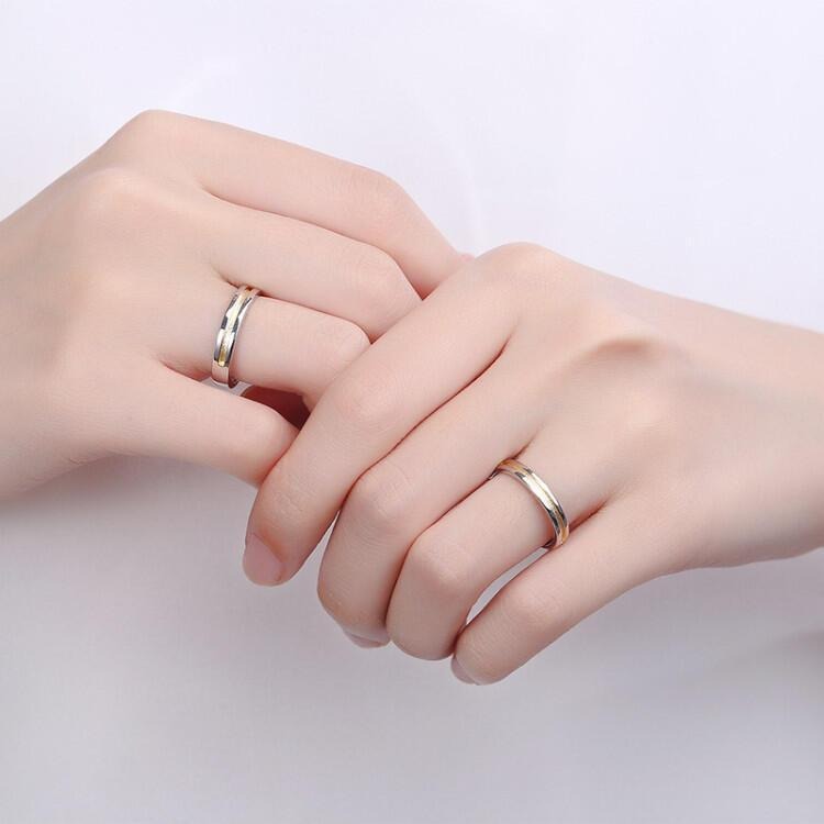 情侶戒指 雙色戒指 男女對戒 可調節戒指 銀戒指 開口戒指 食指戒 情人戒指 金色拼接戒指 銀飾 指環 銅戒指 日韓飾品-細節圖4