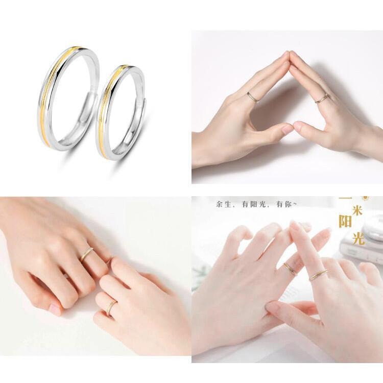 情侶戒指 雙色戒指 男女對戒 可調節戒指 銀戒指 開口戒指 食指戒 情人戒指 金色拼接戒指 銀飾 指環 銅戒指 日韓飾品-細節圖5
