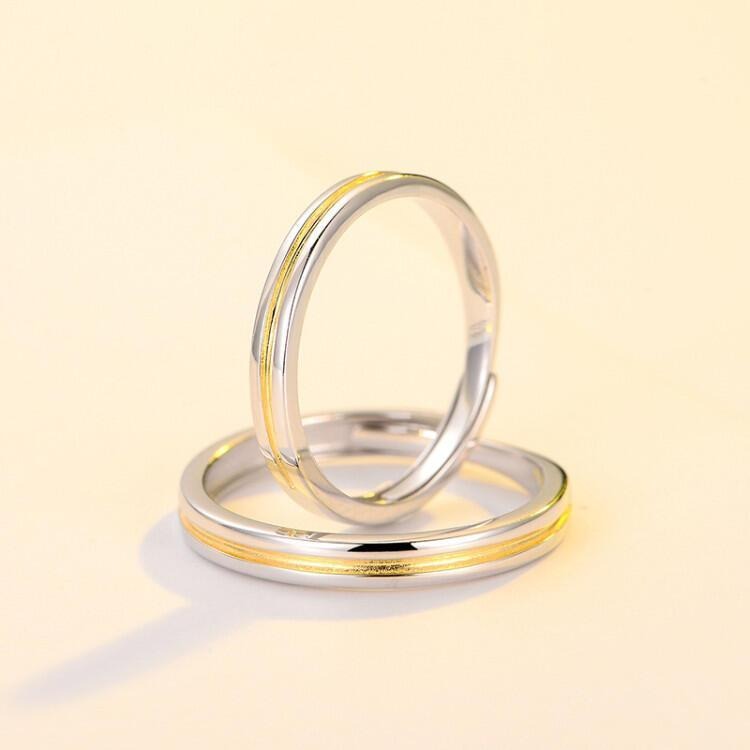 情侶戒指 雙色戒指 男女對戒 可調節戒指 銀戒指 開口戒指 食指戒 情人戒指 金色拼接戒指 銀飾 指環 銅戒指 日韓飾品-細節圖8