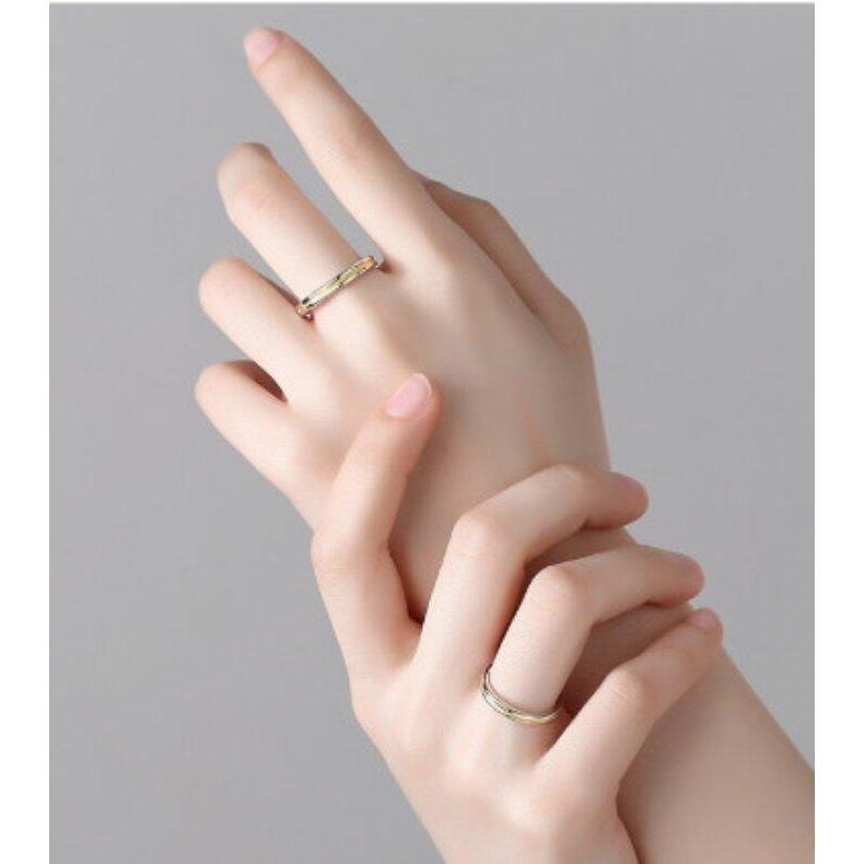 情侶戒指 雙色戒指 男女對戒 可調節戒指 銀戒指 開口戒指 食指戒 情人戒指 金色拼接戒指 銀飾 指環 銅戒指 日韓飾品-細節圖9