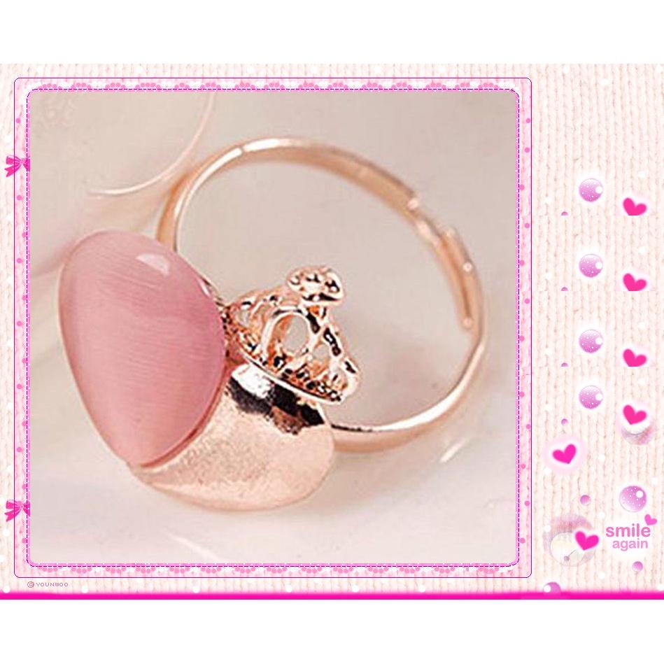 日韓生活館 韓版可愛飾品 愛心皇冠戒指 貓眼石戒指 女生戒指 愛心戒指 心形指環氣質女戒 韓風首飾 開口可調戒指 活口戒-細節圖3