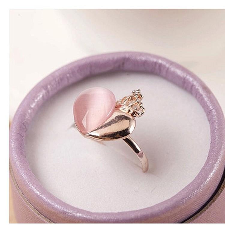 日韓生活館 韓版可愛飾品 愛心皇冠戒指 貓眼石戒指 女生戒指 愛心戒指 心形指環氣質女戒 韓風首飾 開口可調戒指 活口戒-細節圖4