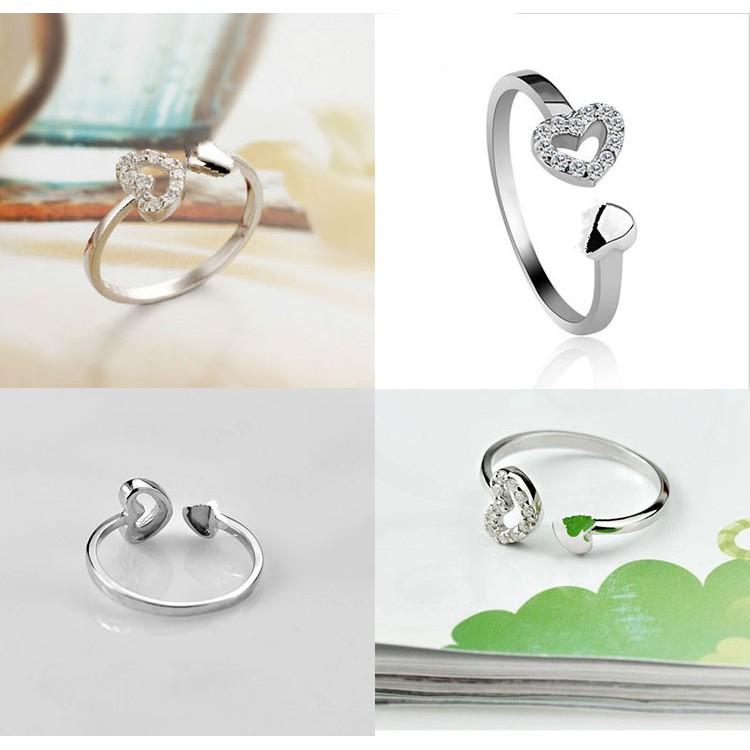 大小愛心戒指 可調節戒指 開口指環 雙心戒指 鏤空愛心水鑽戒指 銀戒 韓風首飾 氣質女戒 銀飾 時尚流行飾品 日韓生活館-細節圖2