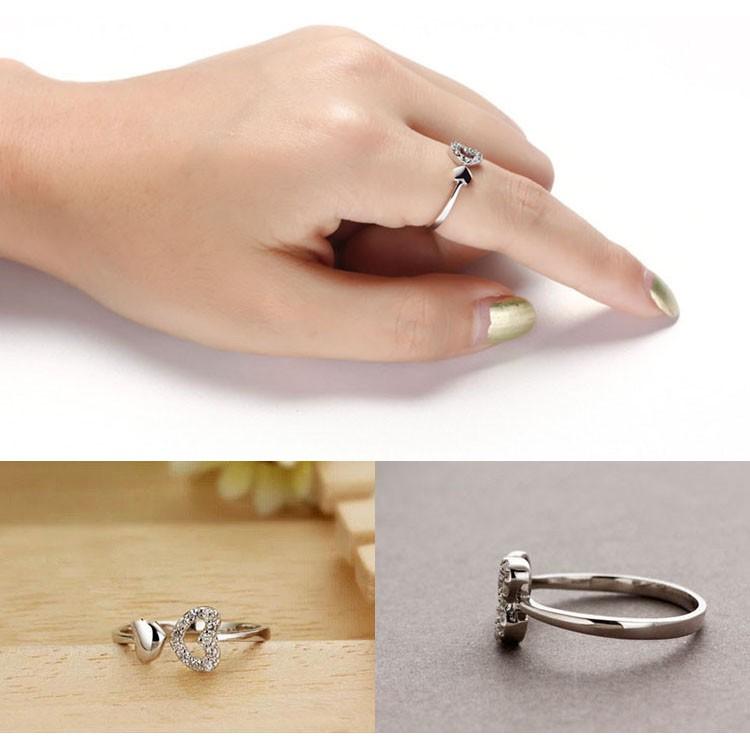 大小愛心戒指 可調節戒指 開口指環 雙心戒指 鏤空愛心水鑽戒指 銀戒 韓風首飾 氣質女戒 銀飾 時尚流行飾品 日韓生活館-細節圖6