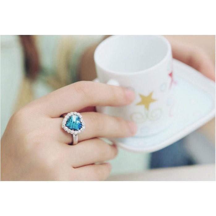 愛心戒指 海洋之心戒指 時尚流行飾品 可調節戒指 心形戒指 造型戒指 女生戒指 藍寶石水晶戒指 愛心水鑽指環 精美首飾-細節圖2