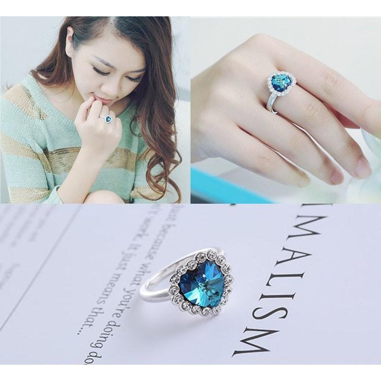 愛心戒指 海洋之心戒指 時尚流行飾品 可調節戒指 心形戒指 造型戒指 女生戒指 藍寶石水晶戒指 愛心水鑽指環 精美首飾-細節圖3