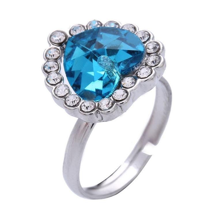 愛心戒指 海洋之心戒指 時尚流行飾品 可調節戒指 心形戒指 造型戒指 女生戒指 藍寶石水晶戒指 愛心水鑽指環 精美首飾-細節圖4