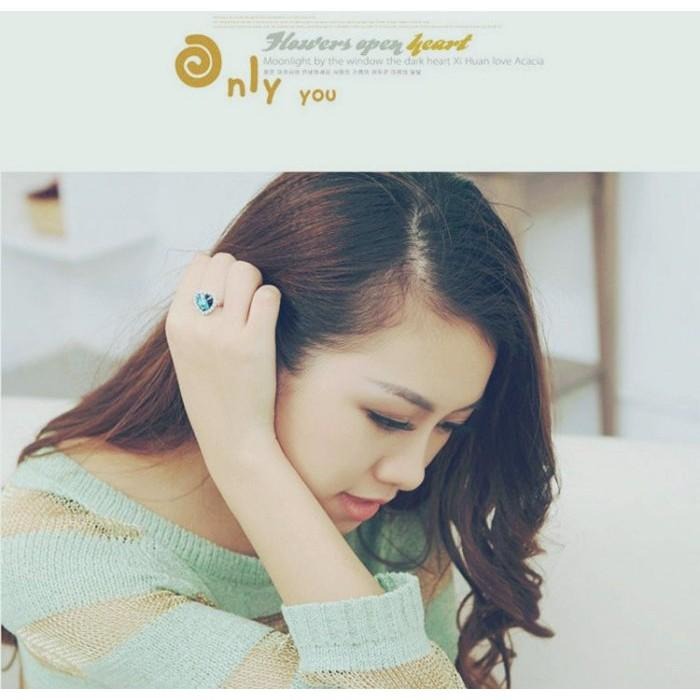 愛心戒指 海洋之心戒指 時尚流行飾品 可調節戒指 心形戒指 造型戒指 女生戒指 藍寶石水晶戒指 愛心水鑽指環 精美首飾-細節圖9