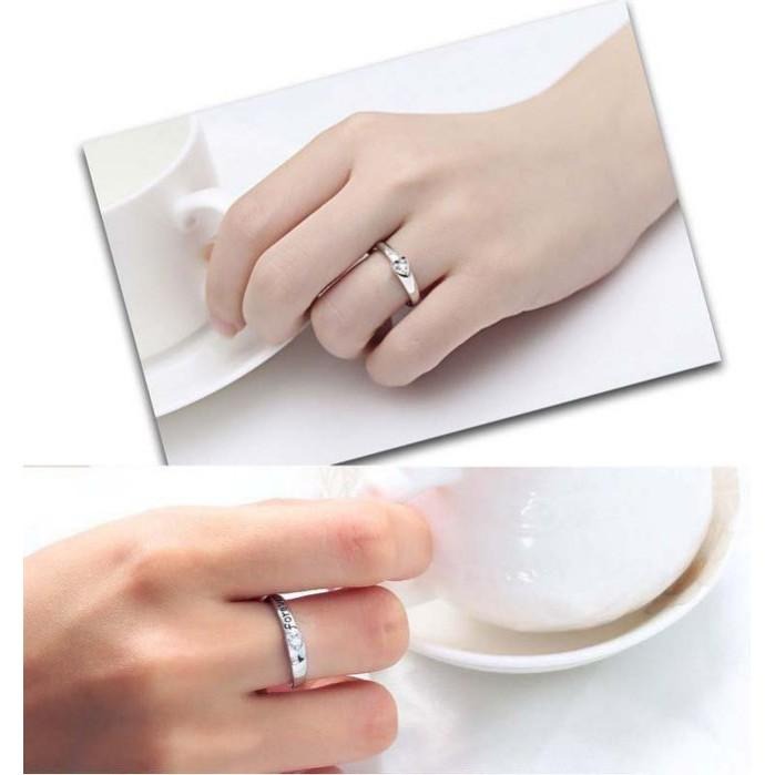 水晶愛心情侶對戒 刻字戒指 love you 男女戒指 情侶戒指 永恆的愛 心形戒指 活圍可調節戒指 情人飾品 銀飾指環-細節圖3