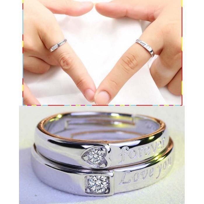 水晶愛心情侶對戒 刻字戒指 love you 男女戒指 情侶戒指 永恆的愛 心形戒指 活圍可調節戒指 情人飾品 銀飾指環-細節圖4