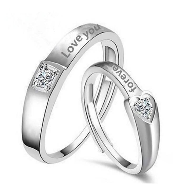 水晶愛心情侶對戒 刻字戒指 love you 男女戒指 情侶戒指 永恆的愛 心形戒指 活圍可調節戒指 情人飾品 銀飾指環-細節圖6
